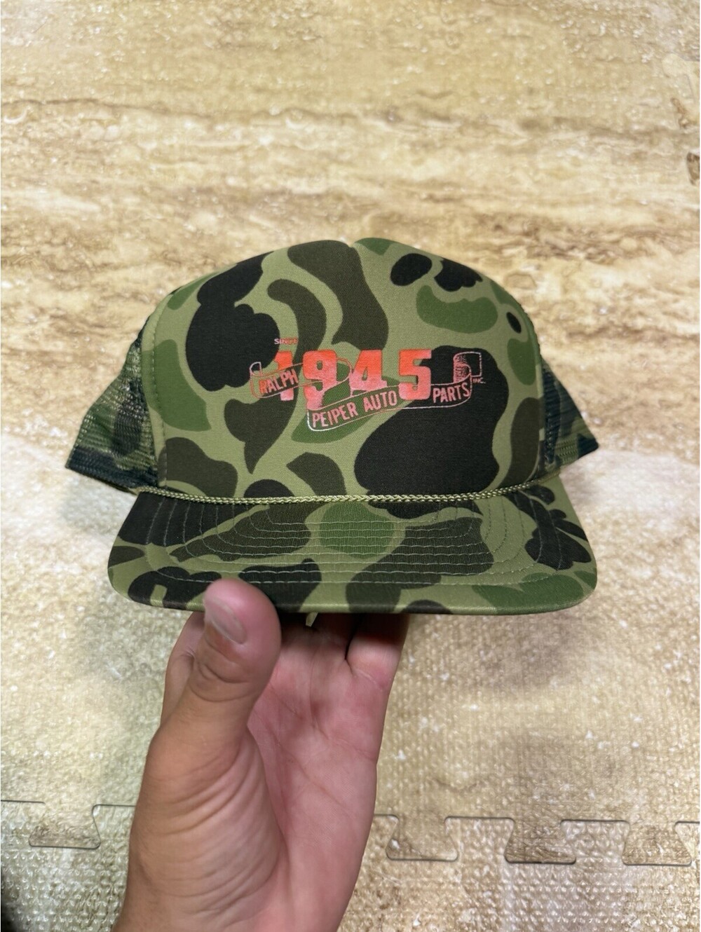 Vintage Camo Mesh Trucker Auto Parts Snapback Hat Cap Nissin
